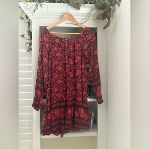 JADE by JOHNNY WAS Etta Mini Dress Floral Long Sleeve 100% Rayon XS